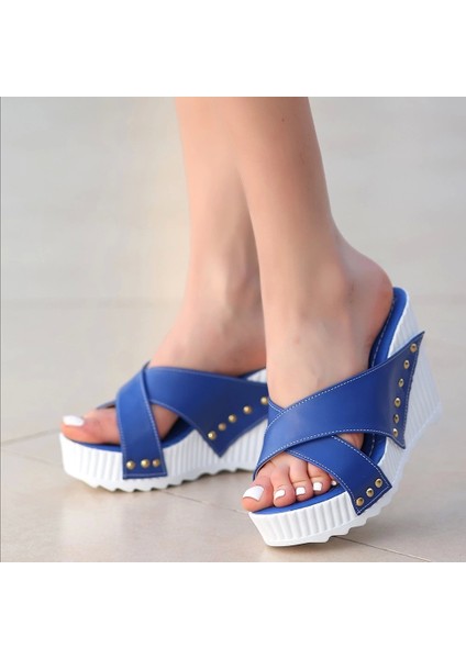 Aless Mavi Cilt Dolgu Topuk Terlik fırsatları