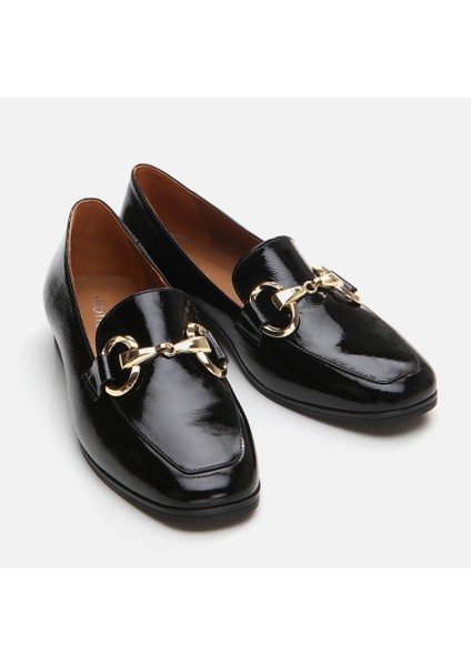01Ayh290990A100 Deri Siyah Kadın Loafer