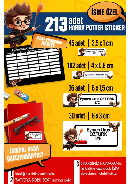Okul Etiketi Harry Potter Temalı Özel Isim Yazılabilen Kalem, Defter, Boya, Kitap Etiketi - 213 Adet