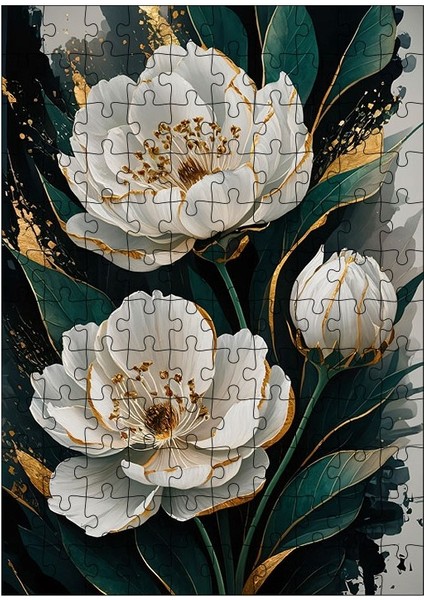 Ahşap Mdf Puzzle Yapboz Beyaz Çiçekler 120 Parça 25*35 cm