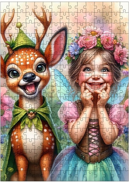 Ahşap Mdf Puzzle Yapboz Ceylan ve Sevimli Kız 255 Parça 35*50 cm