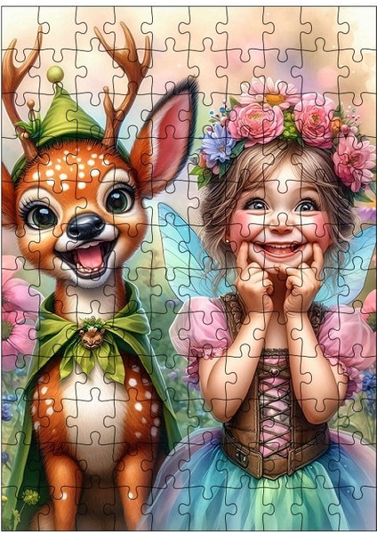 Ahşap Mdf Puzzle Yapboz Ceylan ve Sevimli Kız 120 Parça 25*35 cm