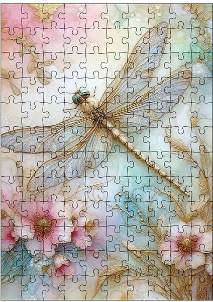 Ahşap Mdf Puzzle Yapboz Çiçekler ve Yusufçuk 120 Parça 25*35 cm