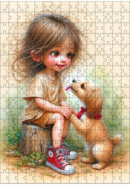 Ahşap Mdf Puzzle Yapboz Küçük Kız ve Köpeği 255 Parça 35*50 cm