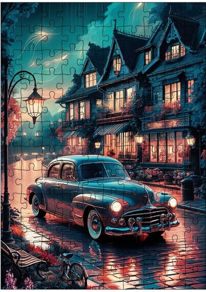 Ahşap Mdf Puzzle Yapboz Siyah Klasik Araba 120 Parça 25*35 cm