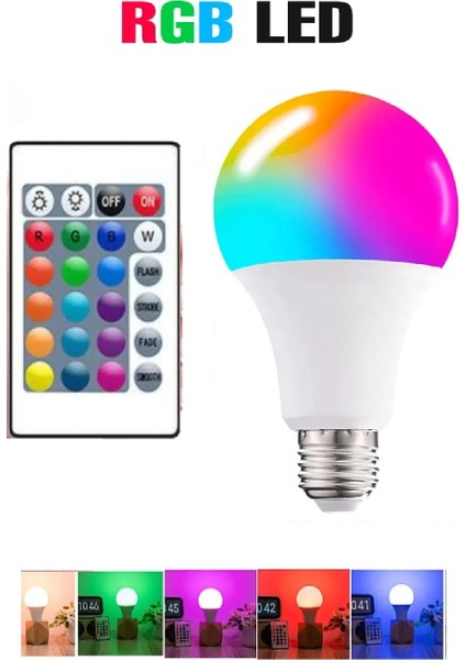 10 W Rgb Led Ampul Kumandalı Renk Değiştiren Ampul 16 Renk White E27 Duy 220 Volt