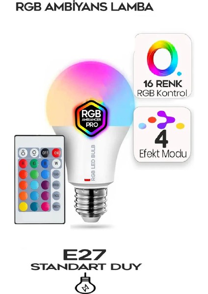 10 W Rgb Led Ampul Kumandalı Renk Değiştiren Ampul 16 Renk White E27 Duy 220 Volt