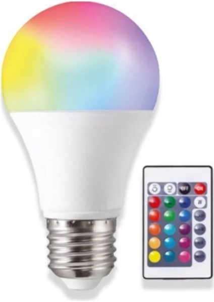 10 W Rgb Led Ampul Kumandalı Renk Değiştiren Ampul 16 Renk White E27 Duy 220 Volt
