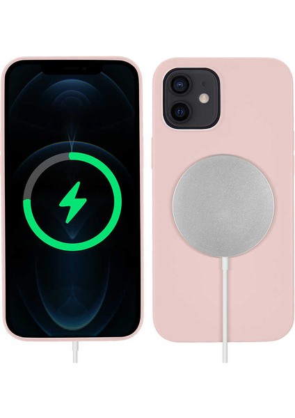 iPhone 12 Mini - Uyumlu Appfube Silksafe Wireless Kapak-Pembe Açık