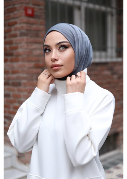 Moda Mevsimi Çıt Çıt Hazır Eşarp Çıtçıtlı Hijab Hazır Eşarp Gri