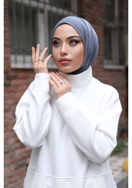 Moda Mevsimi Çıt Çıt Hazır Eşarp Çıtçıtlı Hijab Hazır Eşarp Gri