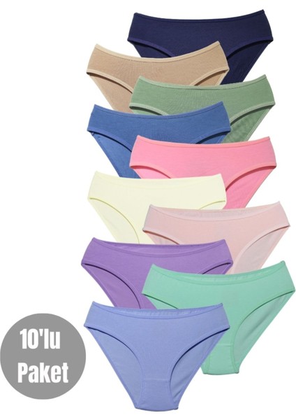 Kız Çocuk - Garson Pamuklu Kumaş Renkli Slip Külot 10'lu Paket - (12-13 Yaş, X16)