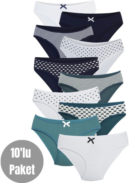 Kız Çocuk - Garson Pamuklu Kumaş Renkli Slip Külot 10'lu Paket - (12-13 Yaş, X23)