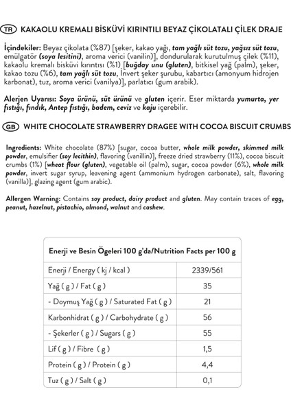 Beyaz Çikolatalı Kremalı Bisküvi Çilek Draje 50 gr x 4 Adet