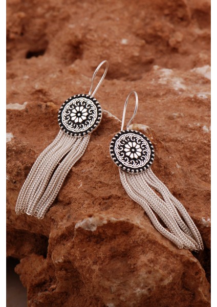 Midyat Hasırı Elişi Tasarım Gümüş Küpe 2621