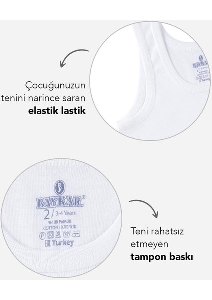 Erkek Çocuk Oval Yaka Organik Pamuklu Atlet 2'Li Paket Beyaz