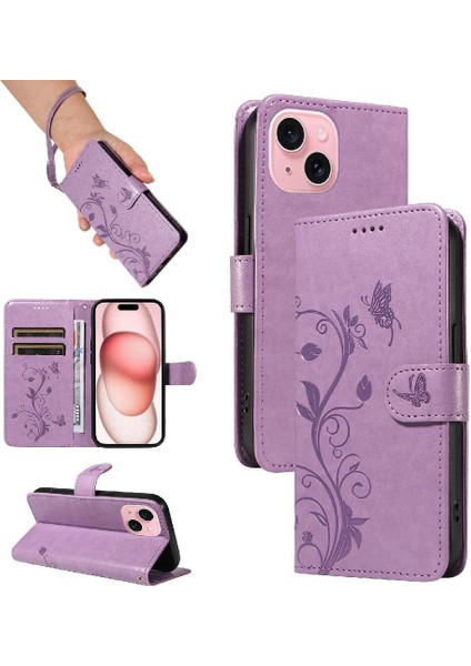IPhone 15 Için Kılıf Yüksek Kaliteli Deri ve Kart Yuvası Cüzdan Telefon Kılıfı (Yurt Dışından)