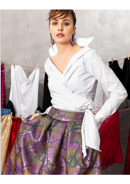 Bağlama Detay Tasarım Gömlek Beyaz