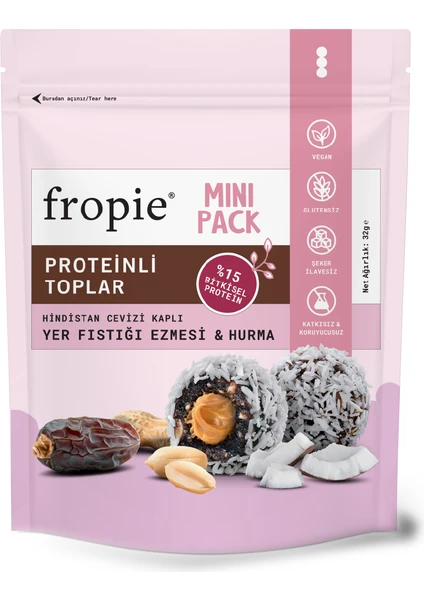 Mini Vegan Proteinli Meyve Topları - Hindistan Cevizi Kaplı & Yer Fıstığı Ezmeli 32 gr x 4 Adet