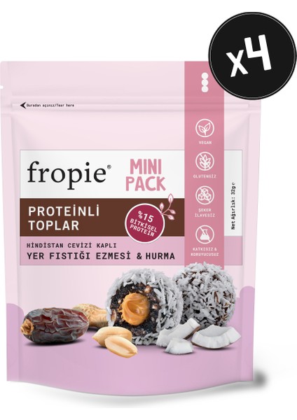 Mini Vegan Proteinli Meyve Topları - Hindistan Cevizi Kaplı & Yer Fıstığı Ezmeli 32 gr x 4 Adet