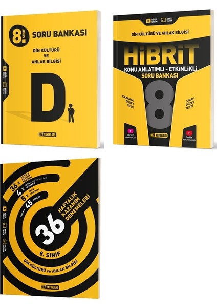 2025 8. Sınıf Din Kültürü ve Ahlak Bilgisi Soru Bankası - Hibrit - 36 Haftalık Deneme Seti 3 Kitap
