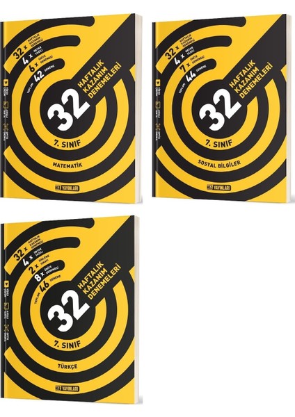 2025 7. Sınıf Matematik - Türkçe - Sosyal Bilgiler 36 Haftalık Deneme Seti 3 Kitap