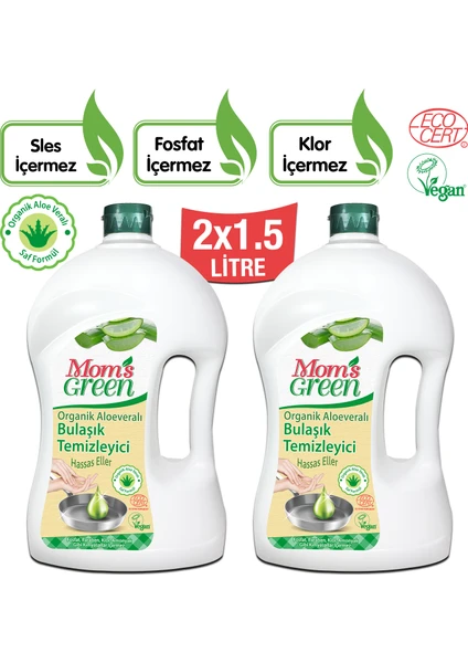 Mom's Green 2'li Set 1500 ml Organik Aloeveralı Elde Bulaşık Temizleyici 2x1500 ml