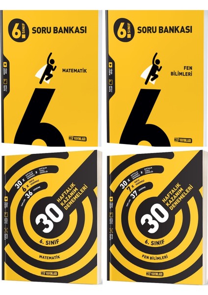 2025 6. Sınıf Matematik - Fen Bilimleri Soru Bankası - 36 Haftalık Deneme Seti 4 Kitap