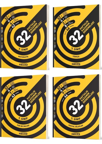 2025 7. Sınıf Matematik – Türkçe – Fen Bilimleri - Sosyal Bilgiler 36 Haftalık Deneme Seti 4 Kitap