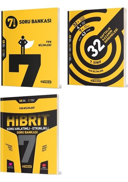 2025 7. Sınıf Fen Bilimleri Soru Bankası - Hibrit - 36 Haftalık Deneme Seti 3 Kitap