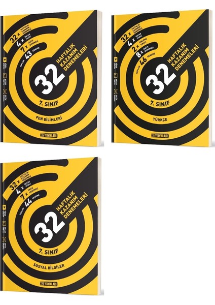 2025 7. Sınıf Fen Bilimleri - Türkçe - Sosyal Bilgiler 36 Haftalık Deneme Seti 3 Kitap