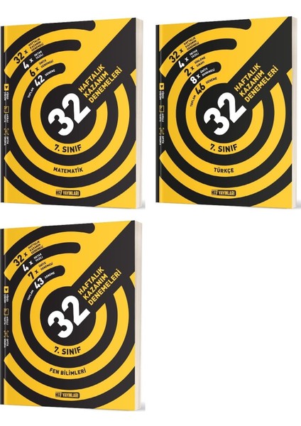 2025 7. Sınıf Matematik - Türkçe - Fen Bilimleri 36 Haftalık Deneme Seti 3 Kitap