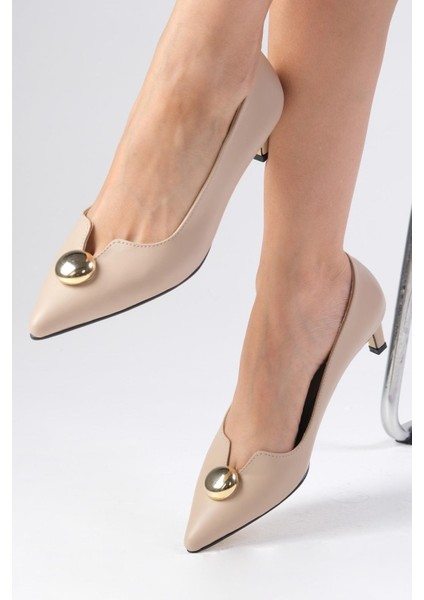 Mio Gusto Charlotte Ten Rengi Sivri Küt Burunlu Kadın Topuklu Ayakkabı