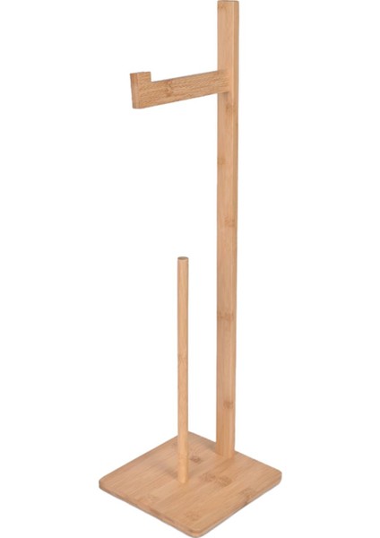 Yedekli Bambu Tuvalet Kağıtlığı - Bej - 67 Cm