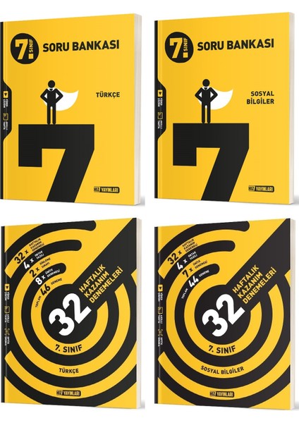 2025 7. Sınıf Türkçe - Sosyal Bilgiler Soru Bankası - 36 Haftalık Deneme Seti 4 Kitap