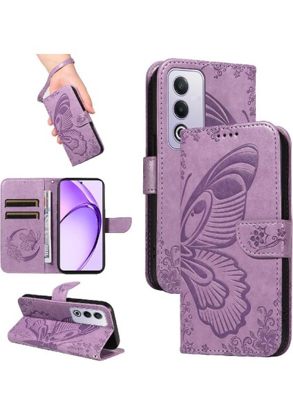 Oppo A3 Pro 5g Için Flip Case Ayrılabilir El Kayışı ile Kabartmalı Kelebek (Yurt Dışından)
