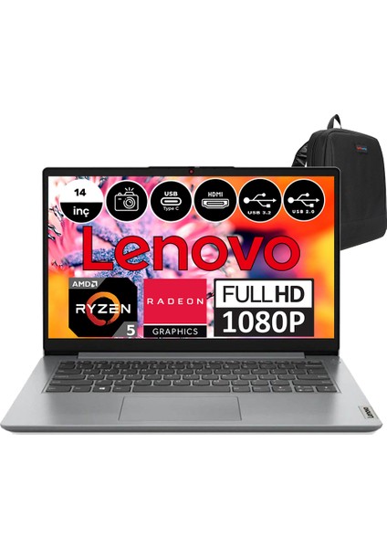 Ideapad 1 14ALC7 Amd Ryzen 5 5500U 24GB 2tb SSD 14" Freedos Taşınabilir Bilgisayar 82R3007STXF11 + Zetta Çanta