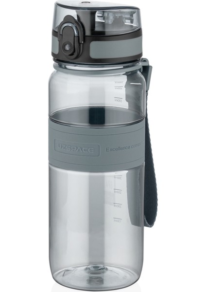 650 ML Kaydırmaz Gövde Taşıma Askılı Tritan Su Matarası Gri