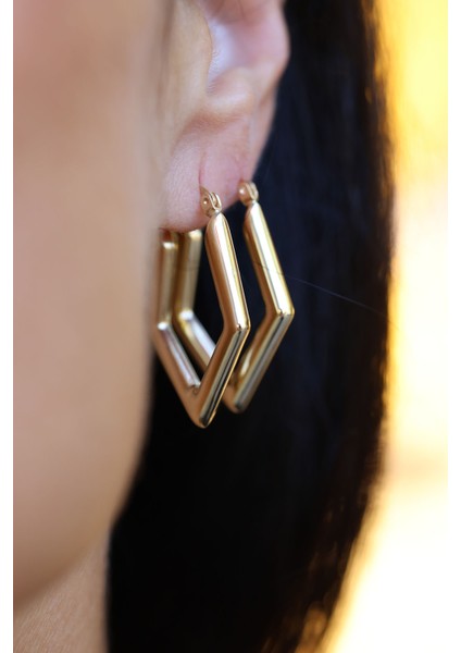 14 Ayar Altın Bombeli Dörtgen Küpe fiyatları