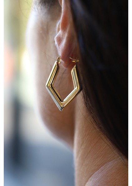 14 Ayar Altın Bombeli Dörtgen Küpe modelleri