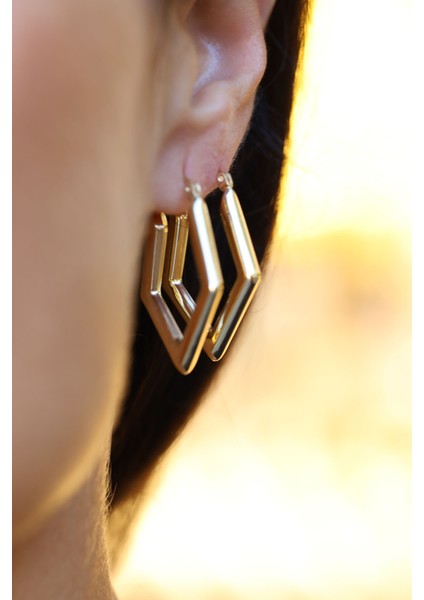 14 Ayar Altın Bombeli Dörtgen Küpe indirimleri