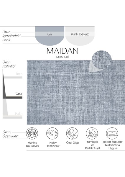 Maidan Gri Mutfak Halısı Dokuma Halı Yolluk Koridor Halısı Kesme Halı Hav Toz Vermez Salon Halısı