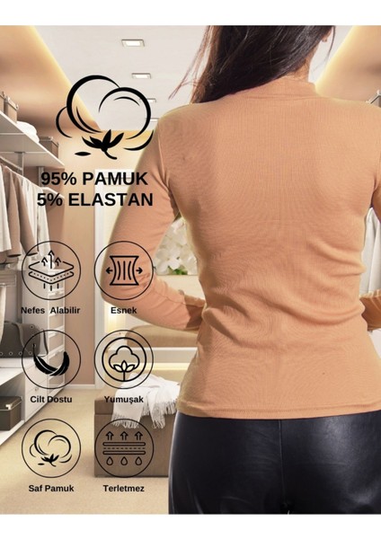 Alya Underwear Yarım Boğazlı Kaşkorse Body Sweatshirt, Pudra, Xl