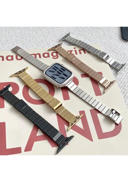 Apple Watch Seri SE/11/10/9/8/7/6/5/4/3 ile Uyumlu 46MM-45MM-44MM Çelik Bilezik Ince Metal Kordon Starlight fırsatları