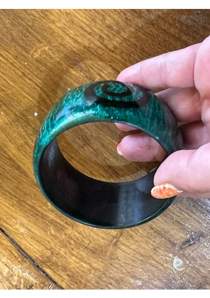 Yeşil Desenli Kemik Kadın Bilezik Çap 7 cm modelleri