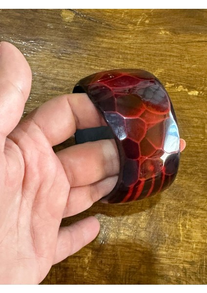 Kırmızı Yılan Desenli Kemik Kadın Hint Bileziği Çap 7 cm fiyatları