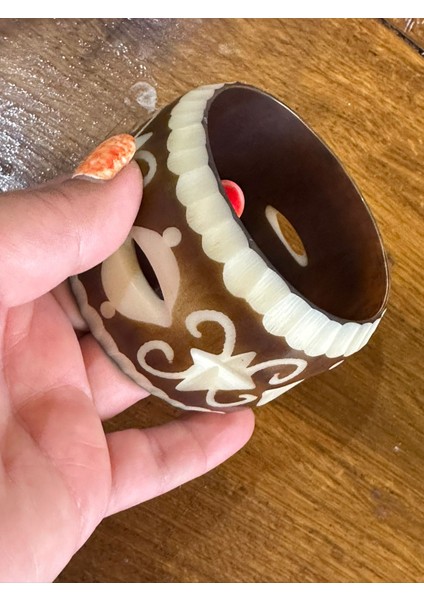 Oyma Kemik Kadın Hint Bileziği Çap 7 cm