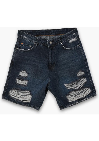 Yırtık Koyu Denim Şort