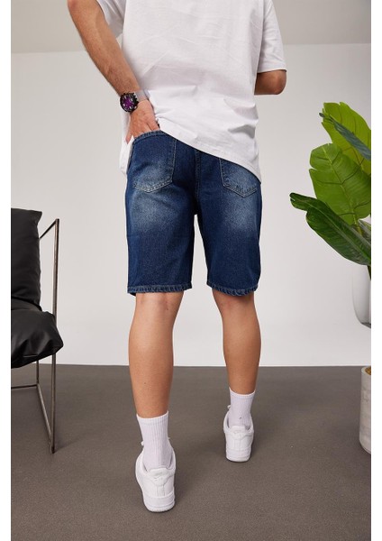Düz Koyu Denim Kot Şort