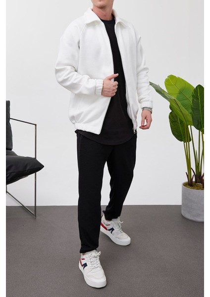 Fermuarlı Basic Beyaz Ceket
